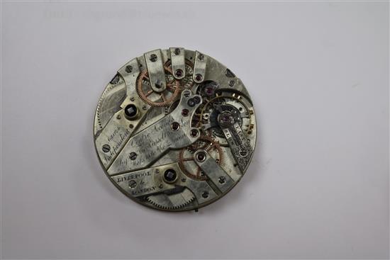 Six assorted pocket watch movements including Frodsham, Thomas Russell & Son, F. Hatton & Jules Jurgensen